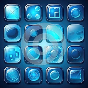 background blue glass button ai generated
