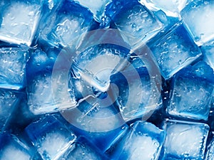 background of blue ice cubes, top view, close up
