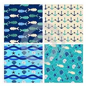 Background blue marine seamless patterns