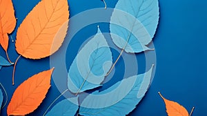 Background with blue and orange leaves photo