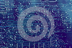 Background blue printed circuit board is a plate made of dielectric. On the surface of which the electrically conductive paths of