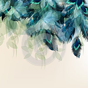 Background with blue realistic feathers