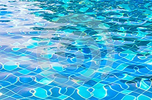 Background of blue rippled water in swimming pool