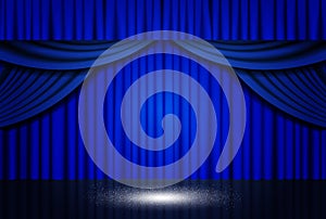 Background with blue theater curtain