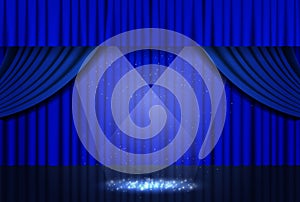 Background with blue theater curtain