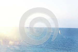 Background of blurred beach and sea waves with bokeh lights