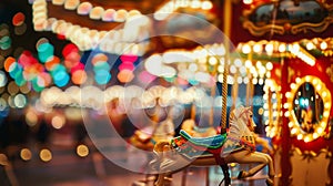 In the background a blurred carousel with colorful lights creates a sense of whimsy and nostalgia in Whimsical Winds.