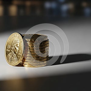 The background is blurred emphasizing the coins as the focal point