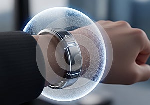 The background is blurred, emphasizing the focus on the device