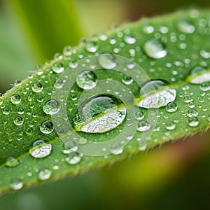 Background is blurred emphasizing the focus on the leaf and water