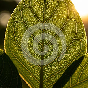The background is blurred emphasizing the leaf s detailed structure