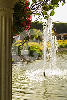 Background blurred fountain and pond in Dubai