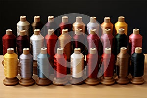 Background from bobbins with multi-colored sewing threads