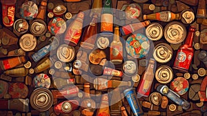 Background of bottles and cans of beer