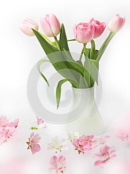 Background with bouquet of tulips