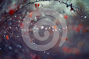 Background with branches and raindrops