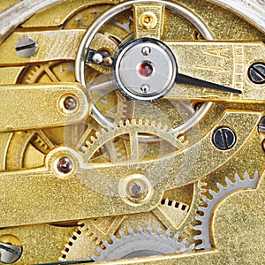 Background from brass gear movement of retro watch