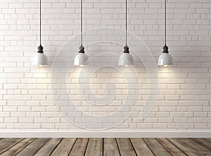 Background brick decoration display light design room floor interior blank white wall lamp art backdrop