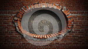 Background of a brick wall with a round window.