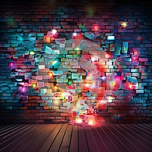 Background of brick wall texture with colorful lights