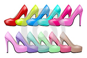 Background of Bright modern and vintage high heels
