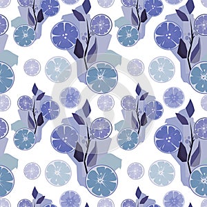 blue citrus seamless pattern