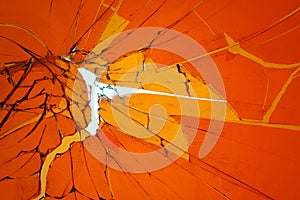Background with broken cracked glass. Colored glass