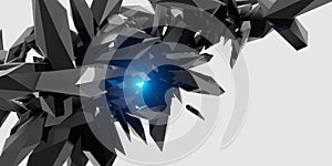 background broken glass blasting metal shards scattered 3D illustration