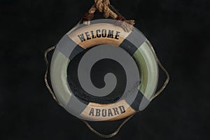 Background with buoy Welcome aboard