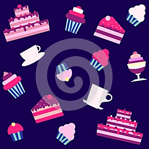 Background with cakes and desserts