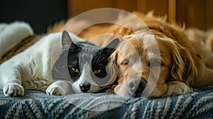 background Cat and dog banner friendship. Generative Ai
