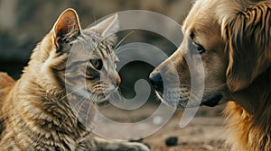 background Cat and dog banner friendship. Generative Ai