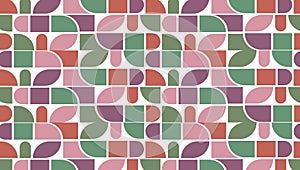 Background century geometric abstract vector seamless pattern with simple shapes and retro color palette. Simple composition for