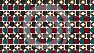 Background century geometric abstract vector seamless pattern with simple shapes and retro color palette. Simple composition for