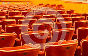 Background of the chairs in the auditorium of the theatre