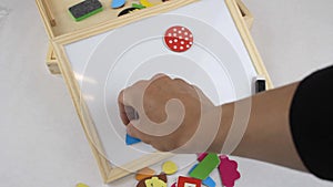 Background of children`s educational toys. top view close-up. toys for young children. games for the development of the child