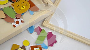 Background of children`s educational toys. top view close-up. toys for young children. games for the development of the child