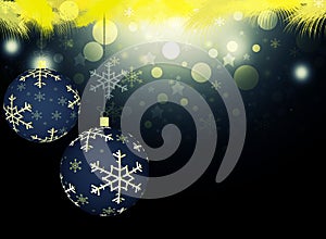 Background christmas ball blue stars black gold snow decorations blur illustration new year