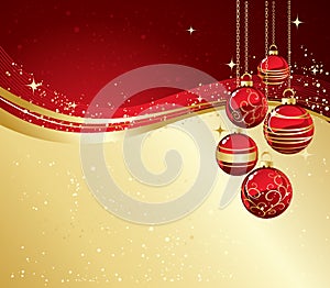 Background with Christmas baubles and snowflakes