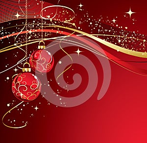 Background with Christmas baubles and snowflakes