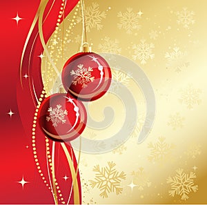Background with Christmas baubles and snowflakes