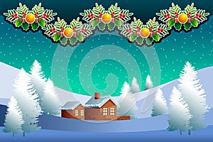 Christmas landscape with stylized vegetable elements photo