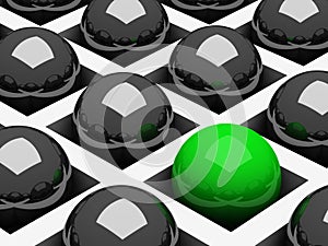 Background with chrome black and green balls