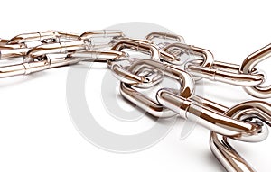 Background with chrome chains on a white background 3D illustration, 3D rendering