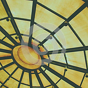 Background with circle structure under roof