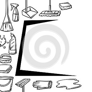 Background with cleaning items. Housekeeping illustration for service and advertising.