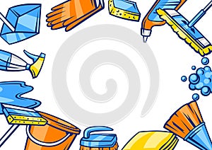 Background with cleaning items. Housekeeping illustration for service and advertising.