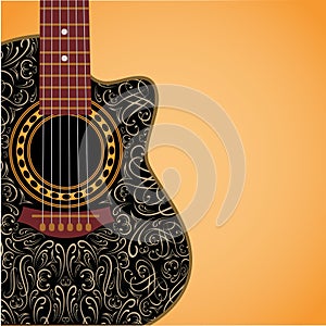 Background with clipped guitar and stylish ornament