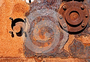 Background. Close up, rusty machinery. Dungeness, Kent.