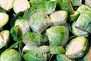 Background of a closeup of organic bussel sprouts